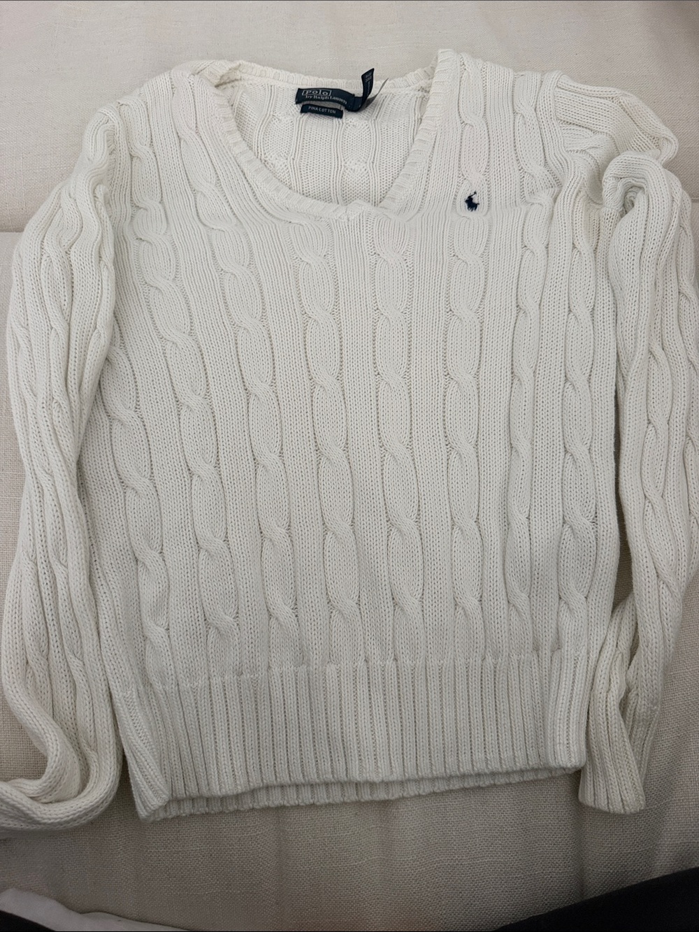 Polo by Ralph Lauren Cream Cable-Knit V-Neck Sweater